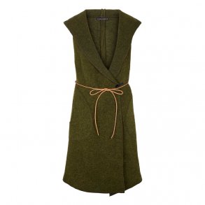 Lang vest med htte. Grn.