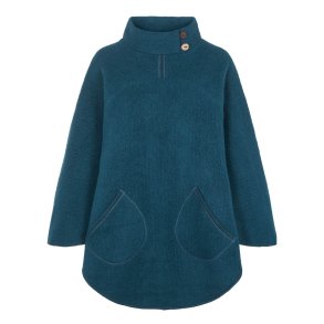 Poncho med asymmetrisk krave. Petrol