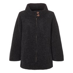 Poncho med lynls og krave. Koksgr.